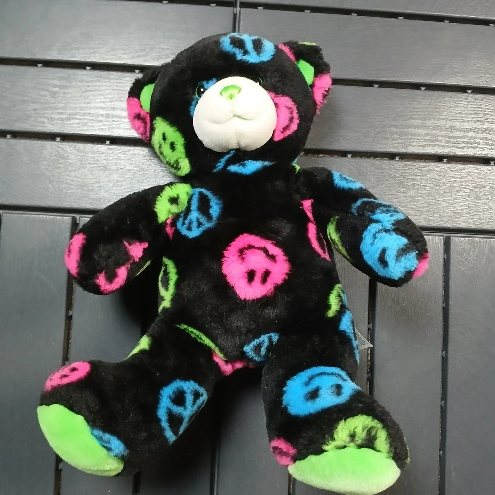 Build-A-Bear Black Peace Sign Smiley Face Bear 15